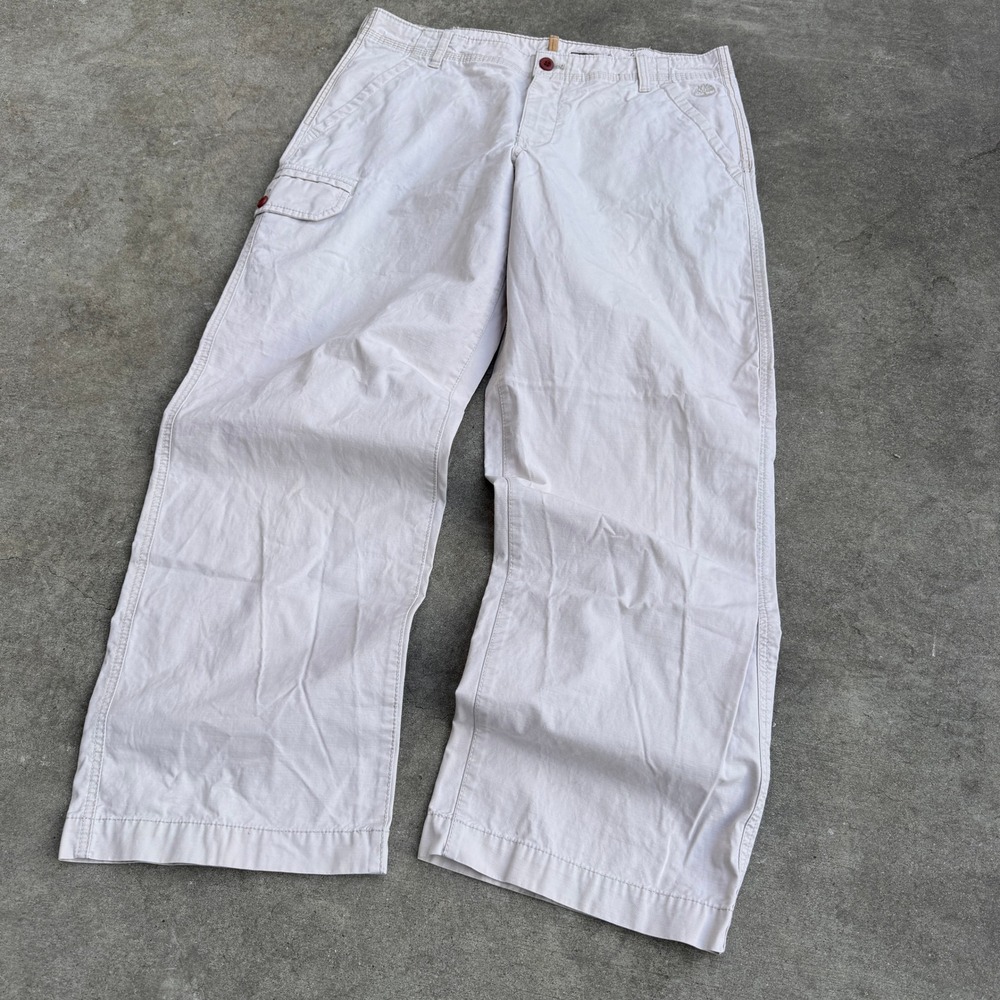 Timberland y2k Mens Cargo Pants 34x30 Off White Cotton Baggy Utility Workwear